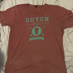 Dutch Bro’s coffee maroon and teal T-shirt